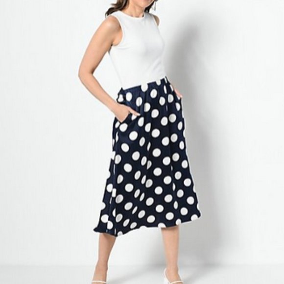 Girl with Curves Dresses & Skirts - QVC Girl With Curves TWofer Regular Navy & White Polka Dot Midi Dress, Size 2X